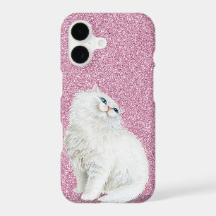 chat blanc persan sur paillettes roses