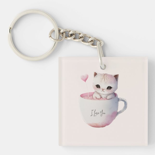 Chat blanc-rose mignonne dans une tasse de thé (4) (Devant)