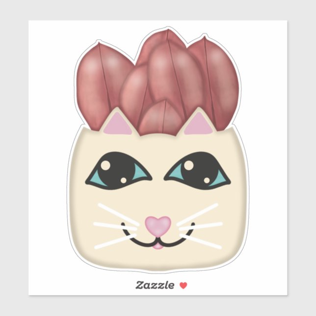 Chat blanc Sticker Plante en caoutchouc rouge de c (Feuille)