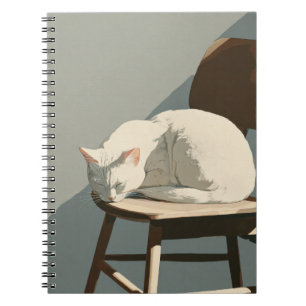 Chat blanc Sunbeam Carnet Chaise en bois