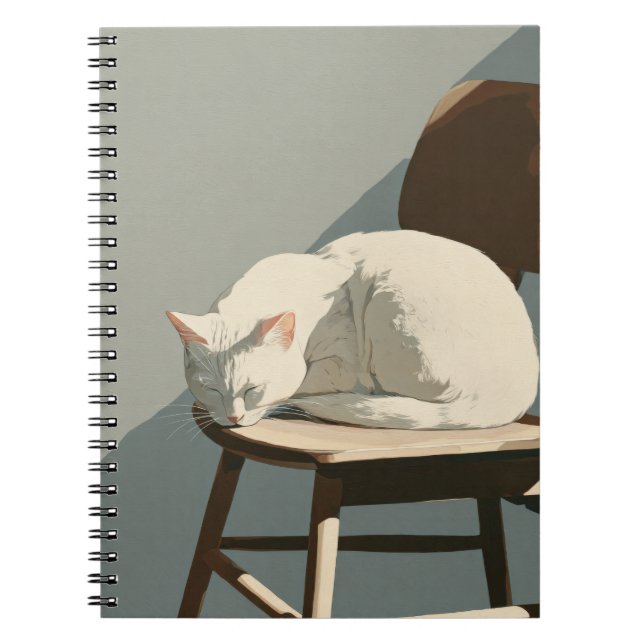 Chat blanc Sunbeam Carnet Chaise en bois (Devant)
