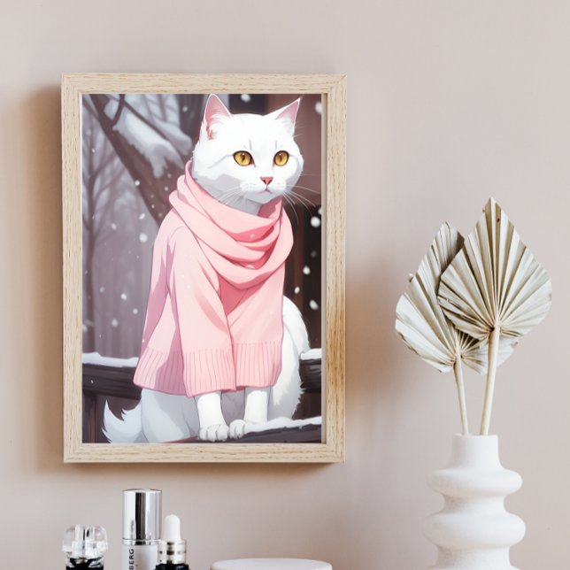 Chat blanc tenue rose Art mural Manga Automne Hive (Créateur téléchargé)