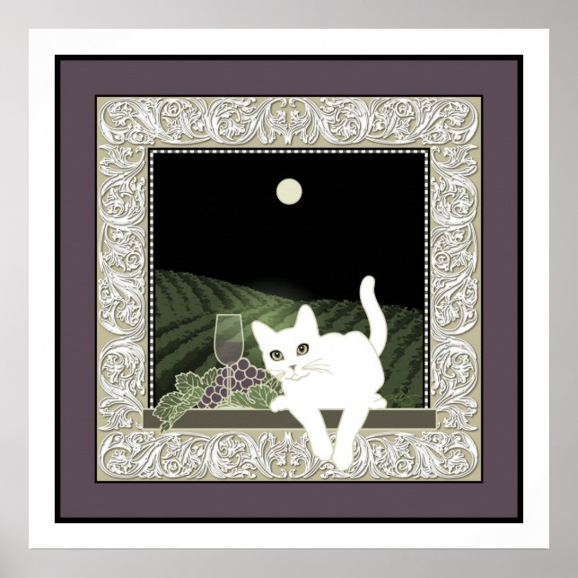 Chat Blanc, Vin et la Lune Poster (Front)