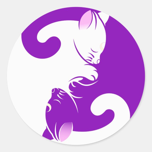 Chat blanc violet Kitten Yin Yang Sticker (Devant)