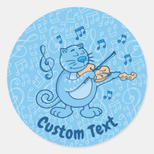 Chat bleu avec Sticker rond classique violon
