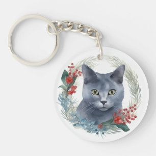 Chat Bleu Russe Couronne de Noël Kitten Festif