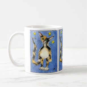 Chat bleu triple sur la tasse étoilée