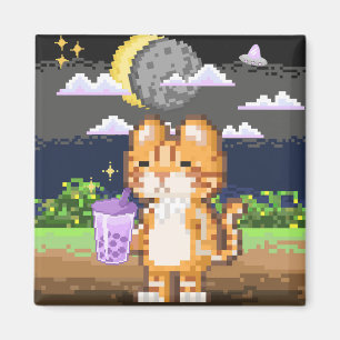 Chat Boire Boba Tea Alien Eclipse Magnet