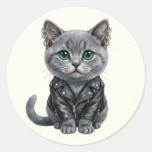 Chat britannique bleu punk en autocollant de veste