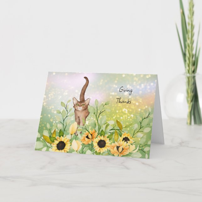 Chat Brown avec Sunflowers Carte Thanksgiving (Devant)