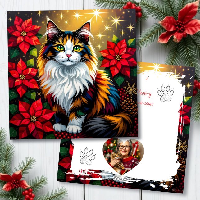 Chat calico avec carte de Noël personnalisée aux p (Créateur téléchargé)