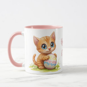 Chat caricature mignonne serrant la Mug d'oeufs de