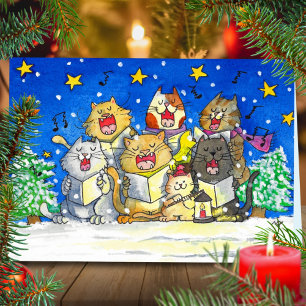 Chat Carol Chanteurs carte de voeux par Nicole Jan