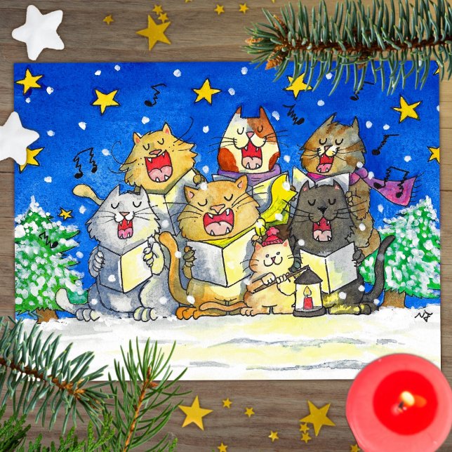 Chat Carol Chanteurs Carte postale Drôle et mignon (Créateur téléchargé)