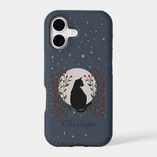 Chat céleste, lune, étoiles et botaniques
