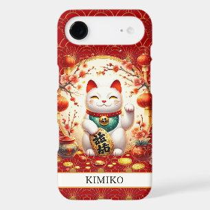 Chat Chanceux Avec Pièces D'or Sur Monogramme Roug