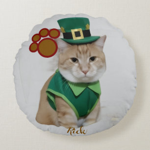 Chat Chanceux Déguisé en Leprechaun Coussin Rond