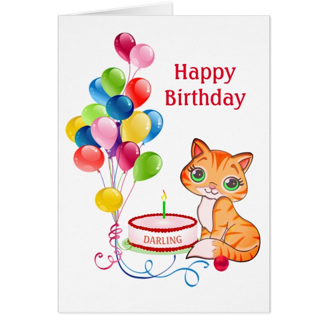 Chat chaton d'anniversaire et ballons multicolores (Devant)