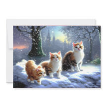 Chat, Chats dans la neige Carte de Noël