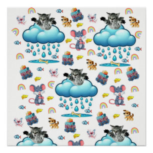 Chat Chien Souris Arc-en-ciel Fromage Affiche