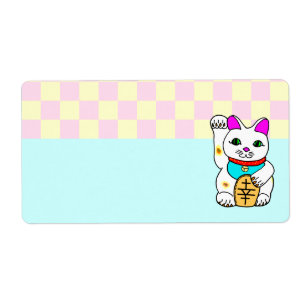 Chat Chinois Chanceux Maneki Neko Damier Mignon