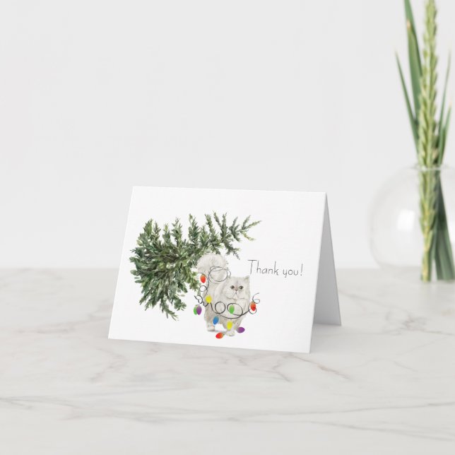 Chat coincé dans un arbre de Noël Carte de vacance (Devant)