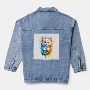 Chat Color Burst – Veste en jean avec éclaboussure