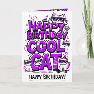 Chat cool avec nuances violettes Carte d'anniversa