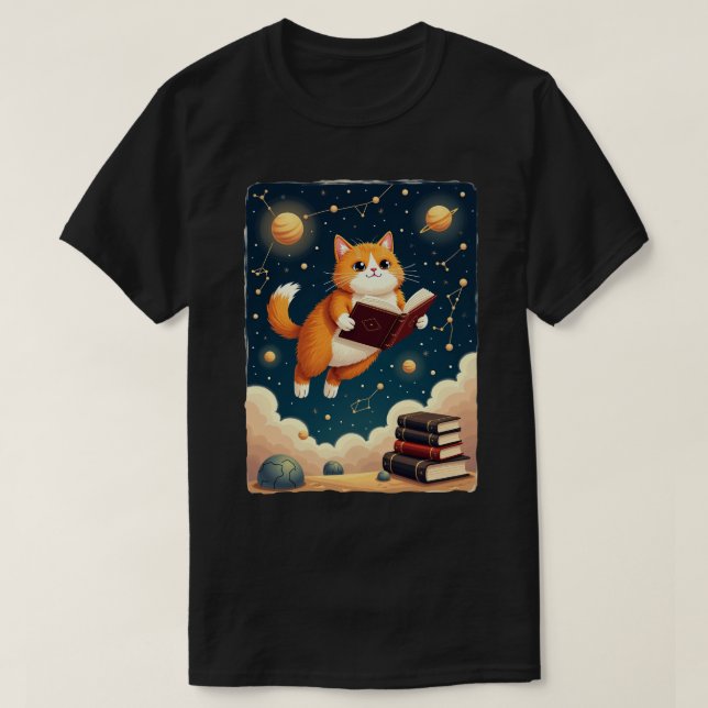 Chat Cosmique Ver à Livre Tshirt Espace Lecture Au (Design devant)
