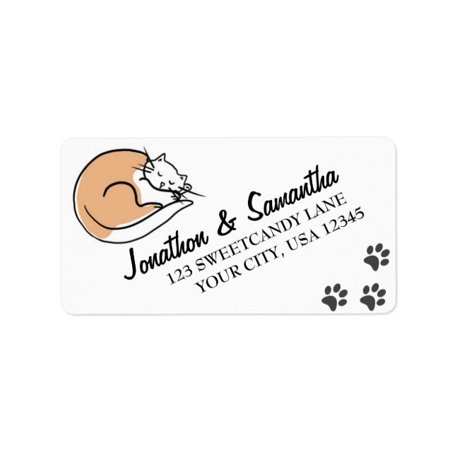 Chat couché mignon et Étiquette de adresse Emprein (Devant)
