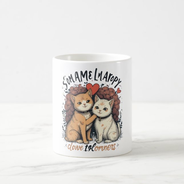 Chat Couple Log Mug Cute Romantique Kitty Coffee C (Centre)