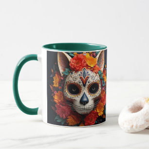 Chat crâne sucre avec Mug Fleurs