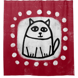 Chat Cute Sur Rideau De Douche Rouge