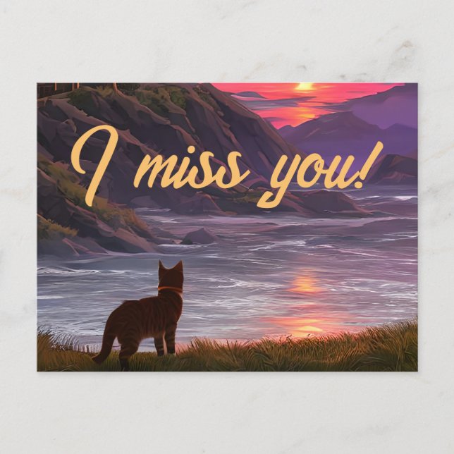 Chat d'Anime à côté d'une carte postale de lac (Devant)