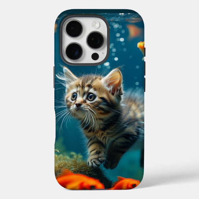 Chat dans aquarium iPhone 16 pro Coque (Verso)