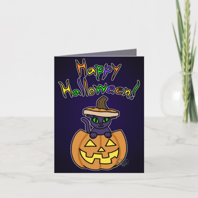 Chat dans la carte d'Halloween Jack-o'lanterne (Devant)