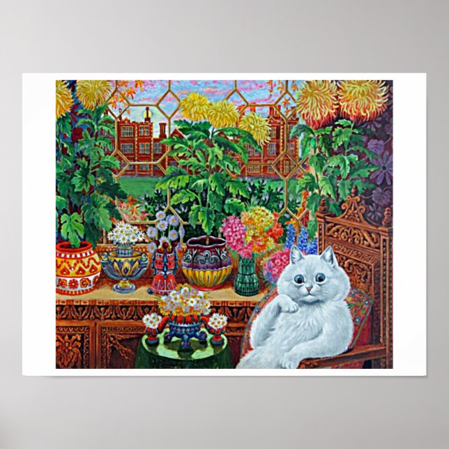 Chat dans la salle du jardin par Louis Wain Poster (Devant)