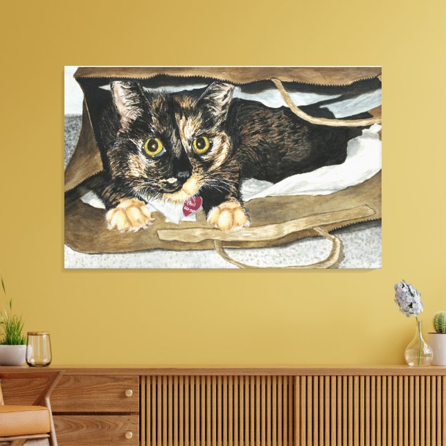 Chat dans le sac Aquarelle Peinture Toile envelopp (Insitu(Salon))