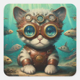 Chat dans l'océan autocollant
