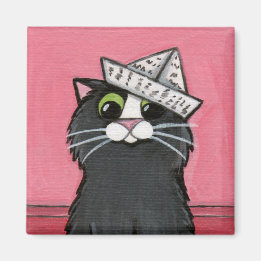 Chat dans un Casquette papier Magnet Whimsical