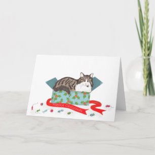 Chat dans une boîte Carte de Noël