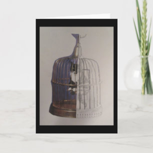 Chat dans une cage d'oiseaux Carte de voeux