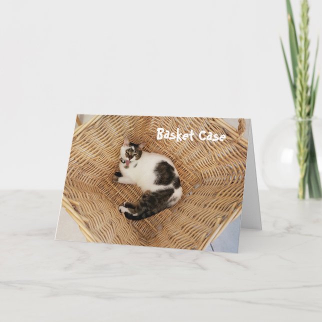 Chat dans une carte de voeux panier (Devant)