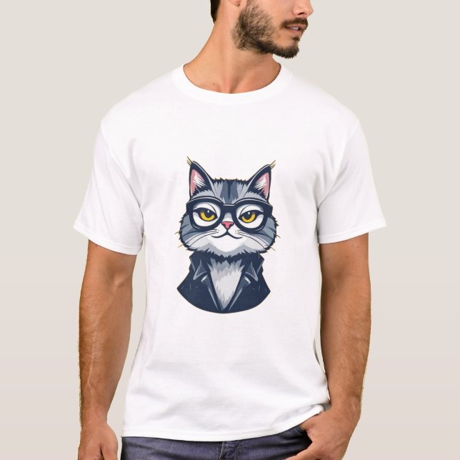 "Chat Dapper en T-shirt homme avec lunettes et cos (Devant)