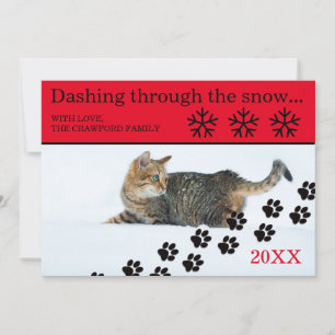 Chat Dashing Through the Snow - Carte de Noël 3x5