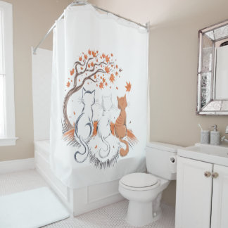 "Chat d'automne Trio rideau de douche - Cosy"