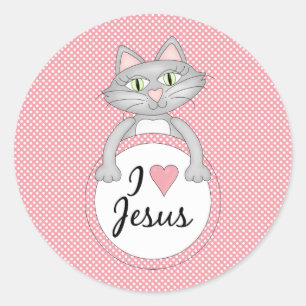 Chat de bande dessinée J'aime Stickers Jésus Sceau