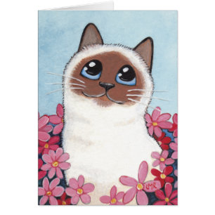 Chat de Birman et fleurs aigus - carte vierge
