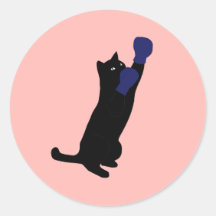 Chat de boxe avec gants bleus Sticker rond classiq