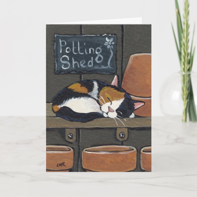 Chat de calicot dans la carte de voeux de hangar (Devant)